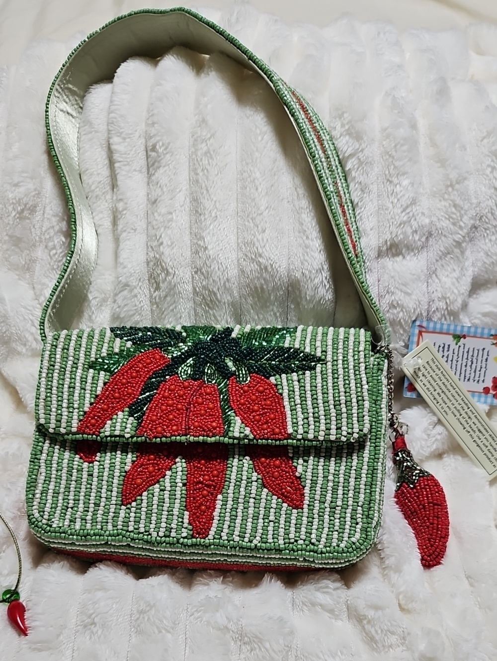 The Viral Beaded Red Chili Pepper Shoulder Bag and Matching Chile Necklace
